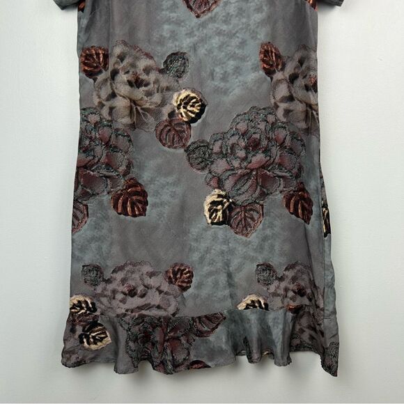 Garnet Hill Olivia A-Line 100% Silk Dress Floral Scoop Neck Short Sleeve Sz 04 - Picture 4 of 16